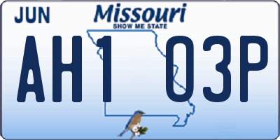 MO license plate AH1O3P