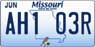 MO license plate AH1O3R