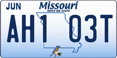 MO license plate AH1O3T