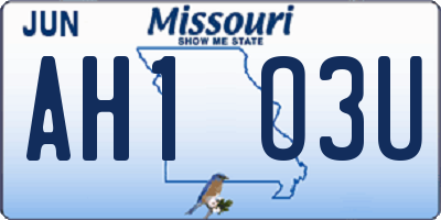 MO license plate AH1O3U