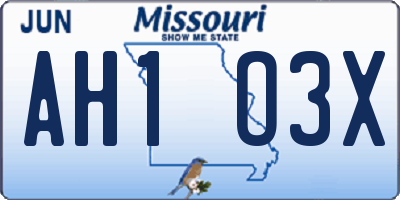 MO license plate AH1O3X