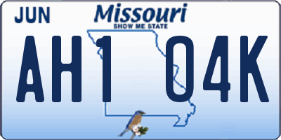 MO license plate AH1O4K