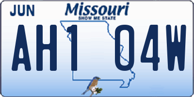 MO license plate AH1O4W