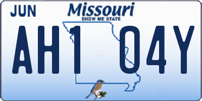 MO license plate AH1O4Y