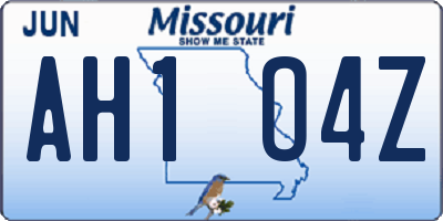 MO license plate AH1O4Z