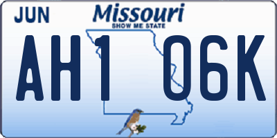 MO license plate AH1O6K