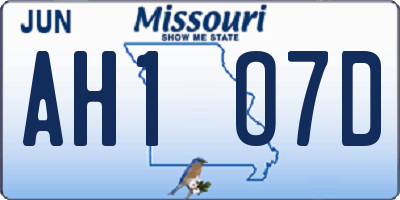 MO license plate AH1O7D