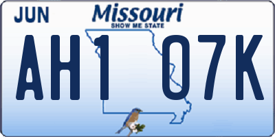 MO license plate AH1O7K