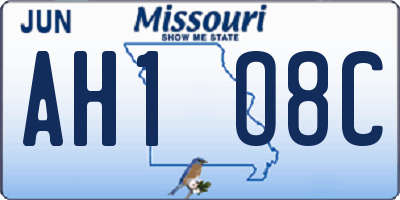 MO license plate AH1O8C