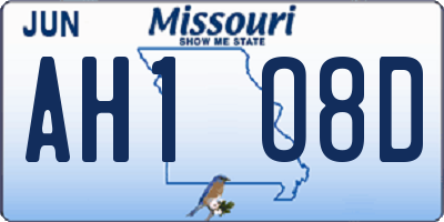 MO license plate AH1O8D