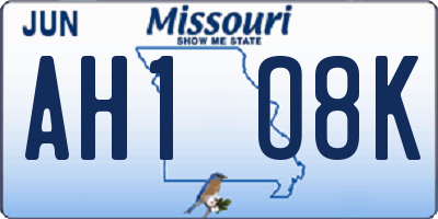 MO license plate AH1O8K