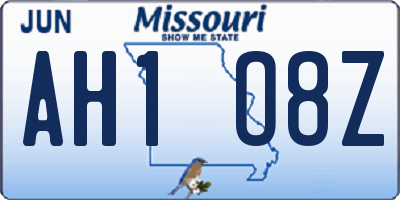 MO license plate AH1O8Z