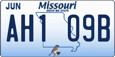 MO license plate AH1O9B