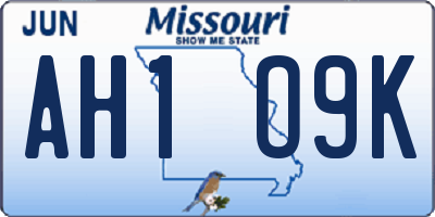 MO license plate AH1O9K