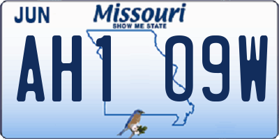 MO license plate AH1O9W