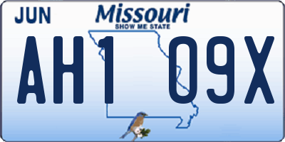 MO license plate AH1O9X