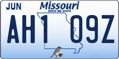 MO license plate AH1O9Z