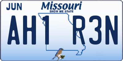 MO license plate AH1R3N