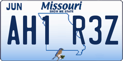 MO license plate AH1R3Z