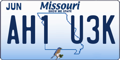 MO license plate AH1U3K