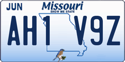 MO license plate AH1V9Z