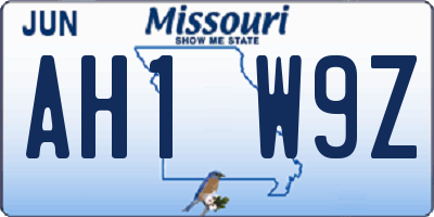 MO license plate AH1W9Z