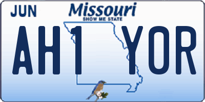 MO license plate AH1Y0R