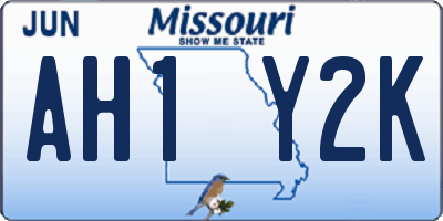 MO license plate AH1Y2K