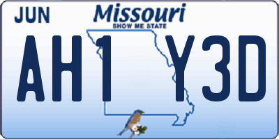 MO license plate AH1Y3D