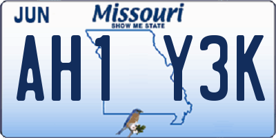 MO license plate AH1Y3K