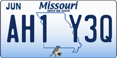 MO license plate AH1Y3Q