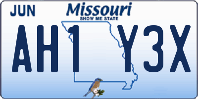 MO license plate AH1Y3X