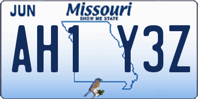 MO license plate AH1Y3Z