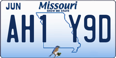 MO license plate AH1Y9D