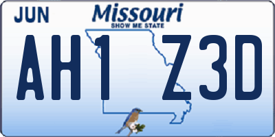 MO license plate AH1Z3D