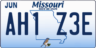 MO license plate AH1Z3E