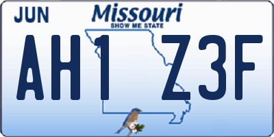 MO license plate AH1Z3F