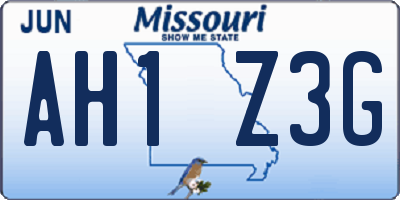 MO license plate AH1Z3G