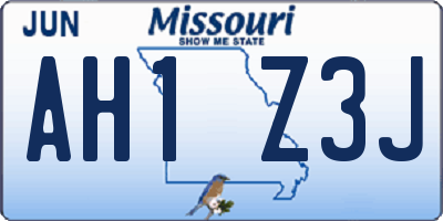 MO license plate AH1Z3J