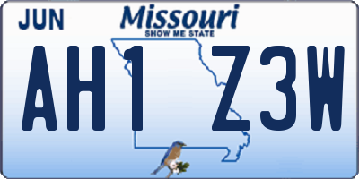 MO license plate AH1Z3W