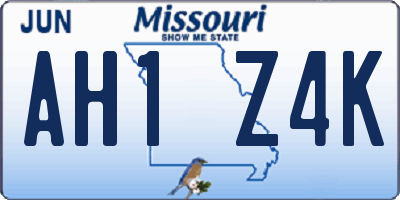 MO license plate AH1Z4K