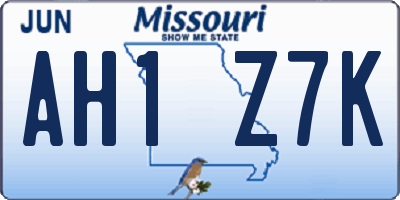 MO license plate AH1Z7K