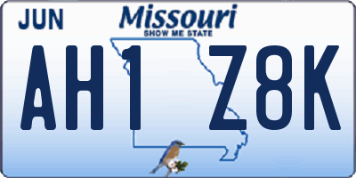 MO license plate AH1Z8K