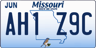 MO license plate AH1Z9C