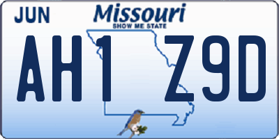 MO license plate AH1Z9D