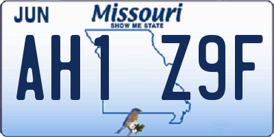 MO license plate AH1Z9F