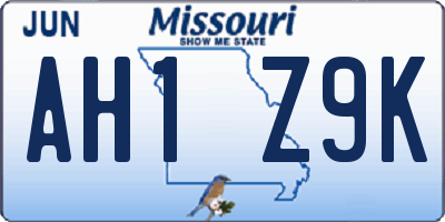 MO license plate AH1Z9K