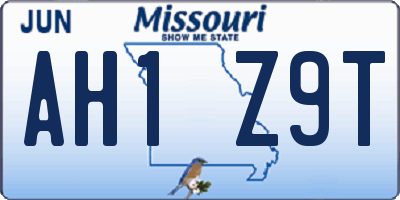 MO license plate AH1Z9T