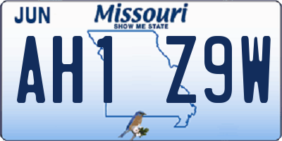 MO license plate AH1Z9W