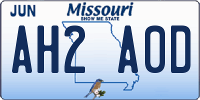 MO license plate AH2A0D